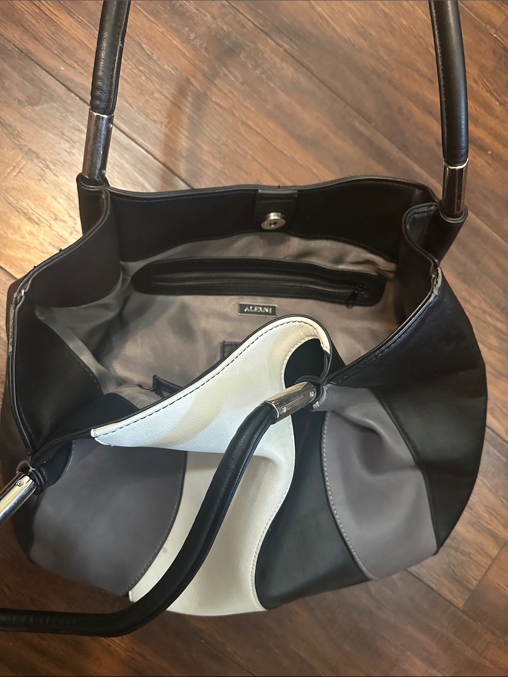 Alfani Black, White & Gray Colorblock Leather Shoulder Bag